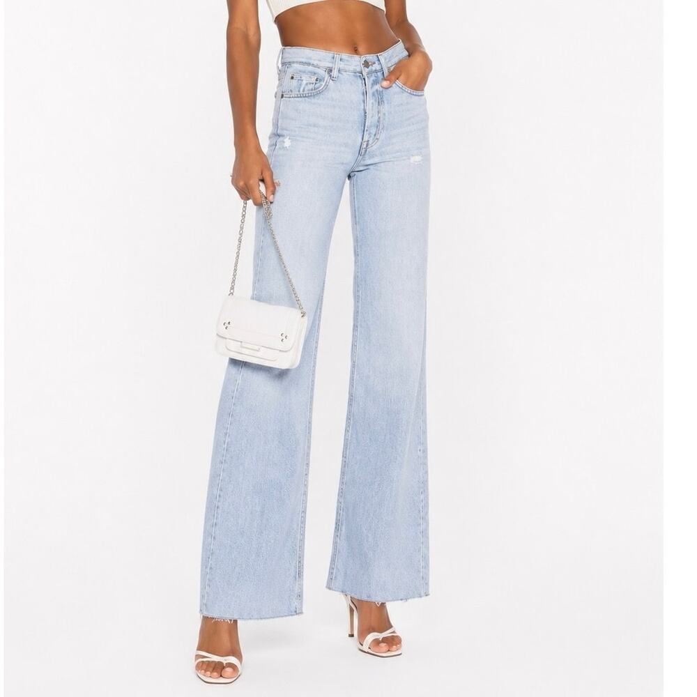 GRLFRND Carla Wide Leg Flare Distressed Jeans Women’s Sz 27 Keep Talking